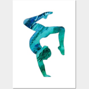 Gymnast Stag Handstand Blue Posters and Art